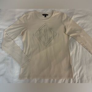 Lauren Ralph Lauren Shirt Women  Large Ivory Sequin Logo Black Label